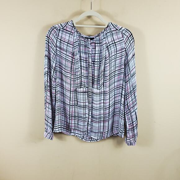 4/$25 Worthington Grid Print Long Sleeve Blouse Size S - Picture 1 of 12